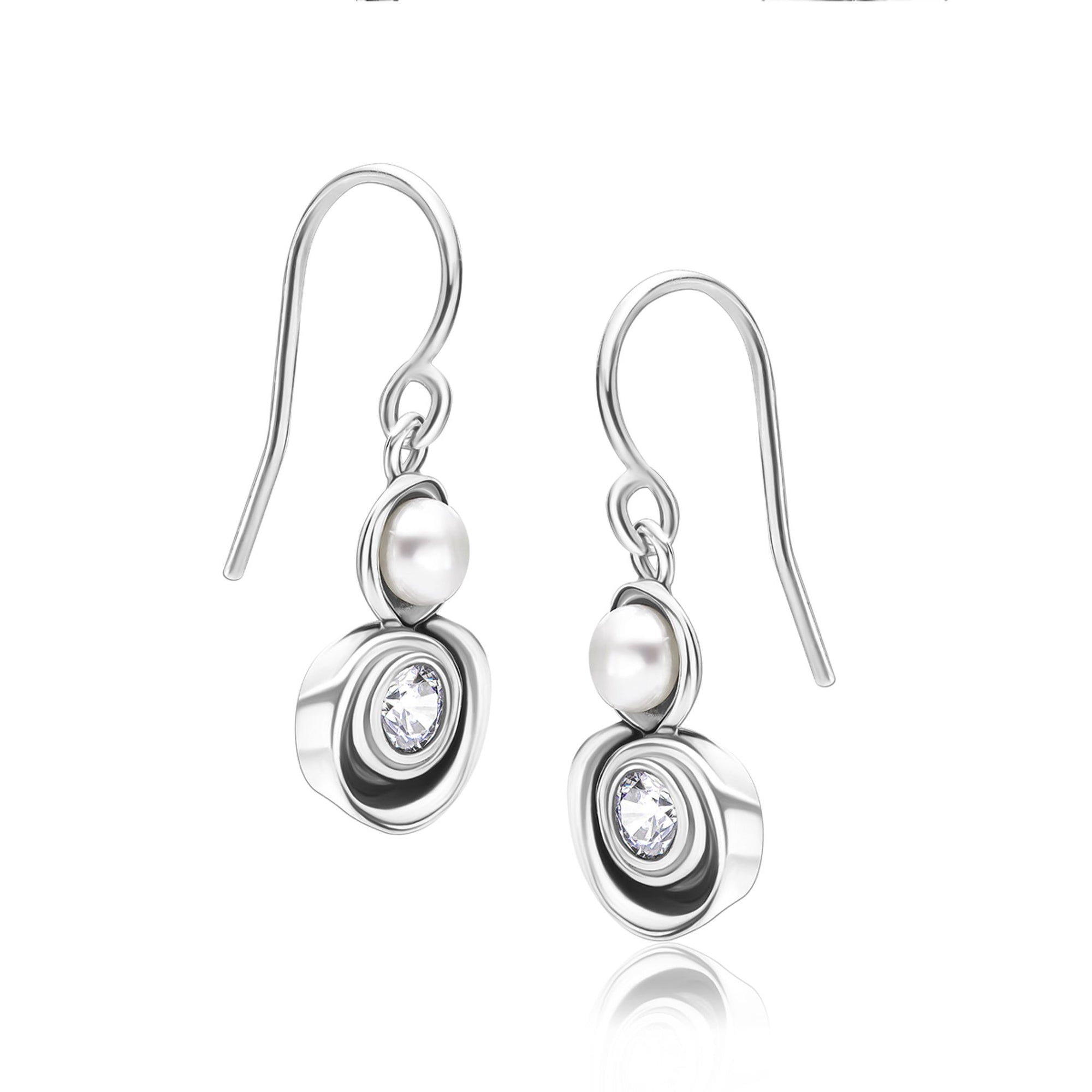 Sterling Silver Pearl CZ Earrings