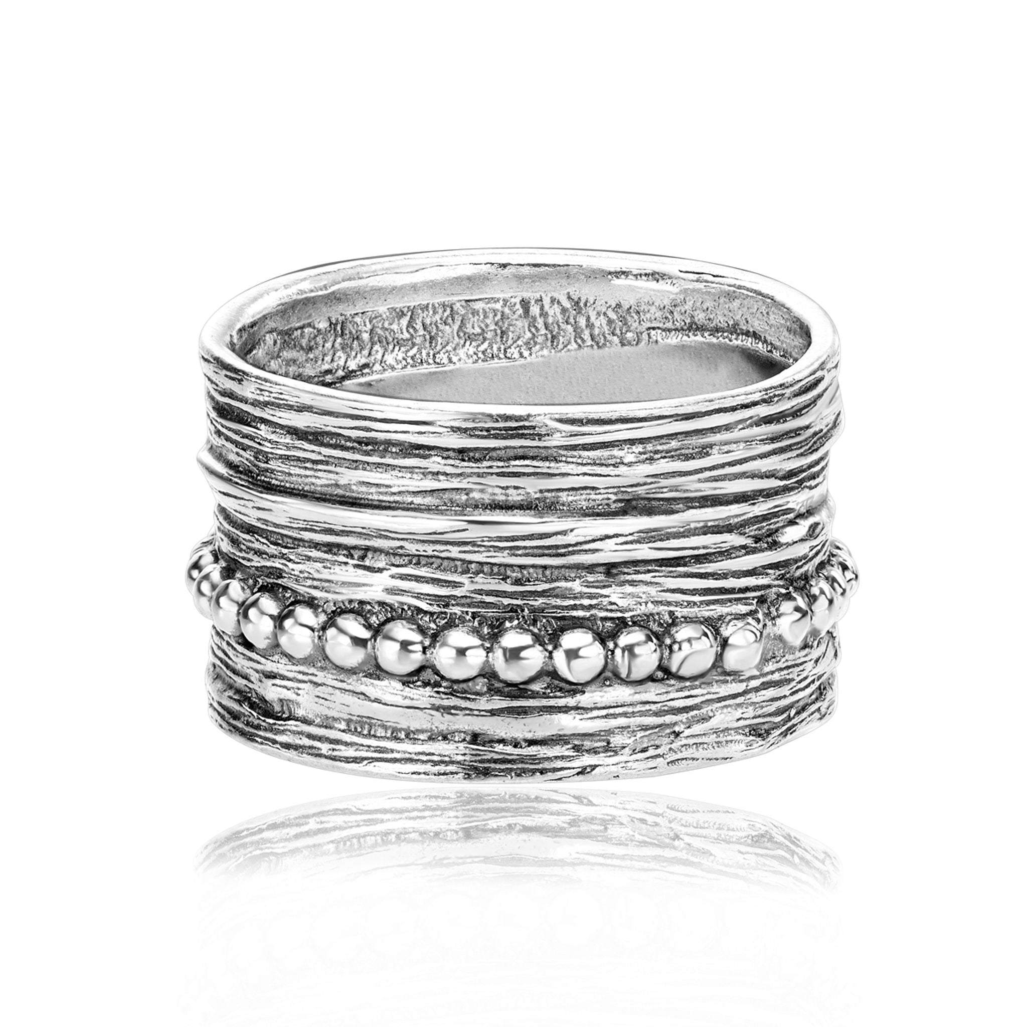 Wide Sterling Silver Bead Ring