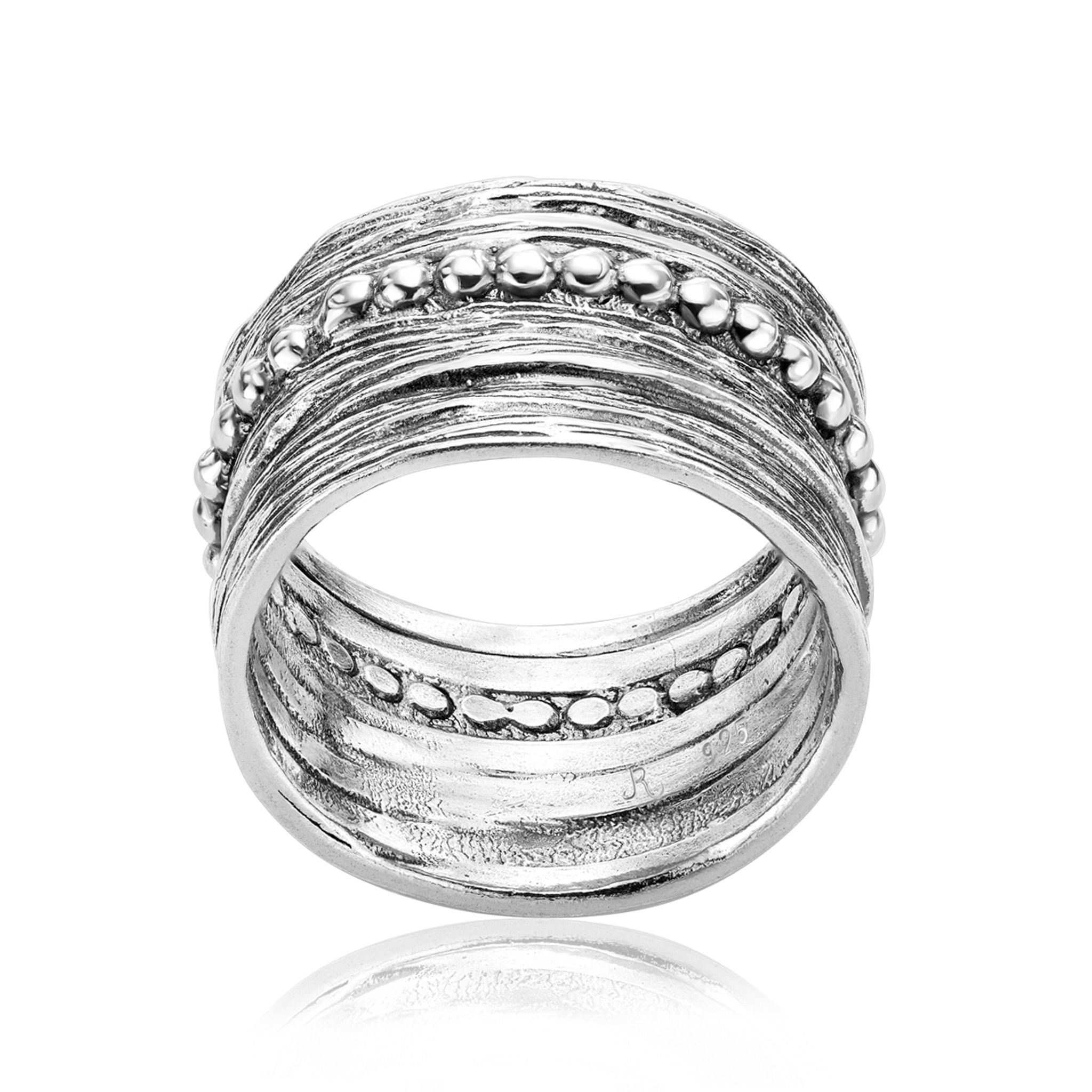 Wide Sterling Silver Bead Ring