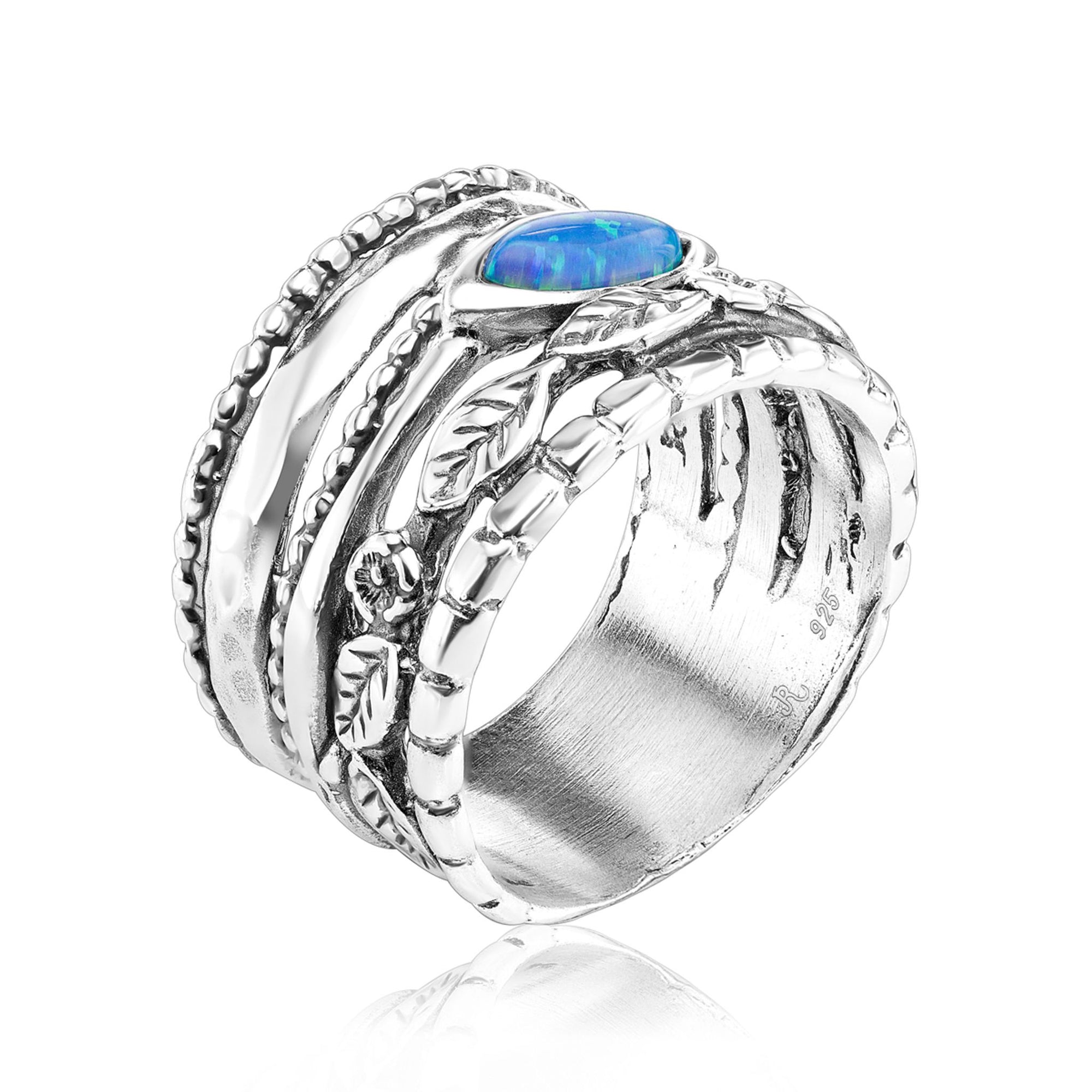 Sterling Silver Opal Leaf Ring