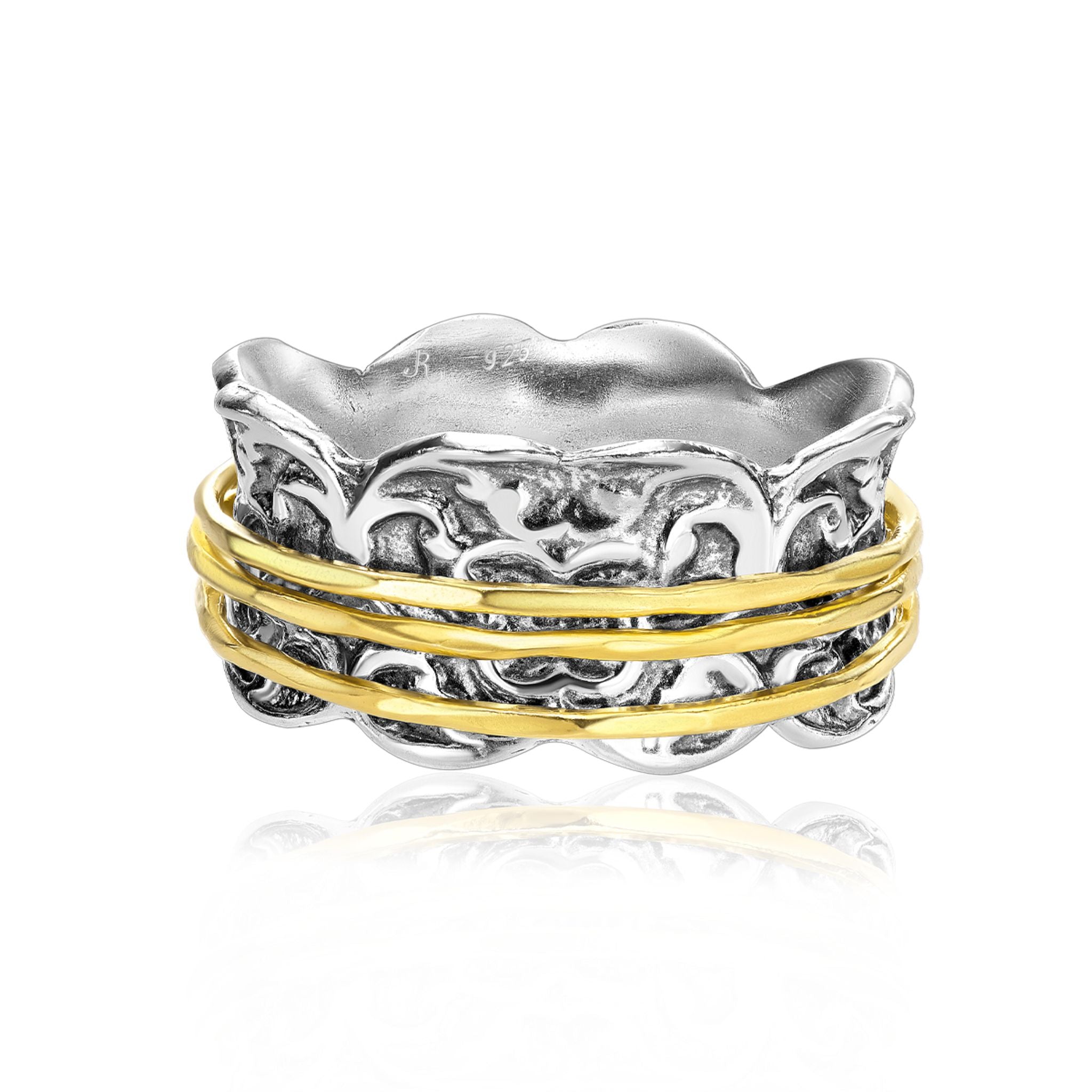 Two Tone Lace Embossed Spinner Ring