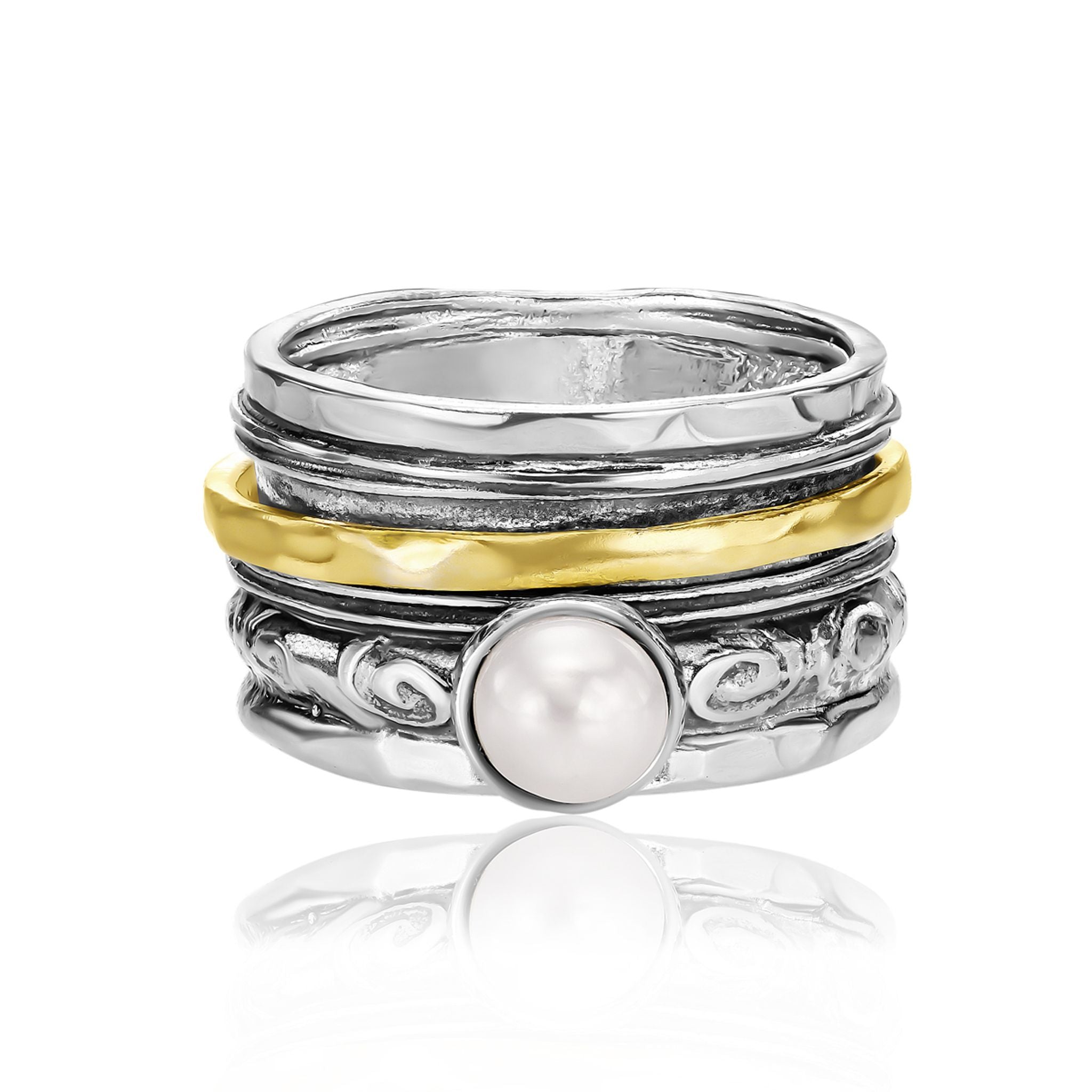 Two Tone Pearl Spinner Ring