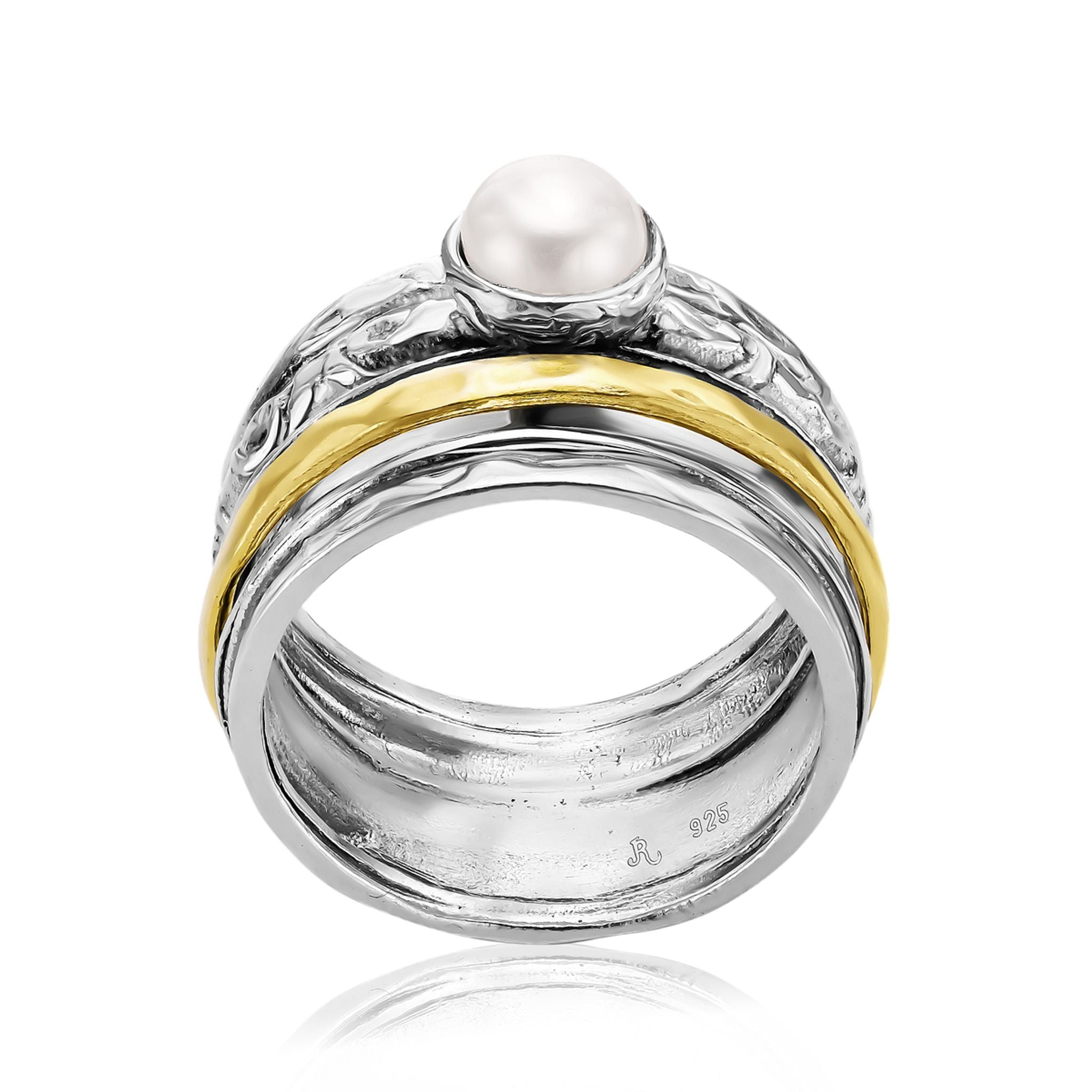 Two Tone Pearl Spinner Ring
